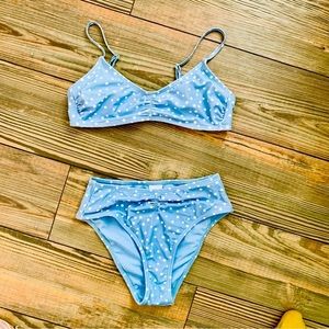 Pale blue polka dot bikini
